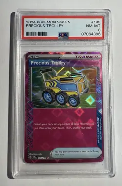 2024 POKEMON SSP EN-SURGING SPARKS #185 PRECIOUS TROLLEY PSA 8 - Image 1