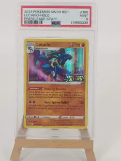 Pokemon Lucario Holo - PSA 9 - SWSH Black Star Promo #186 - Staff Stamp - Mint - Image 1