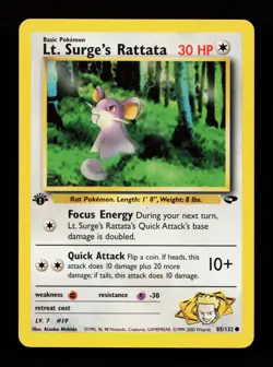 Lt. Surge's Rattata 85/132 1st Edition Gym Challenge Pokemon Card - Image 1
