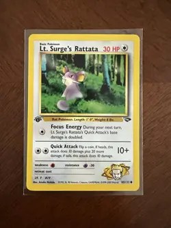 Lt. Surge's Rattata 85/132 Pokemon Gym Challenge 1st Edition NM - Image 1
