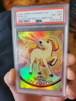 Psa 6 2000 Pokemon Topps Animation Series Ponyta Rainbow Foil #77 - Image 3