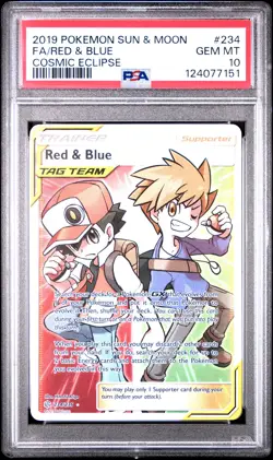 2019 POKEMON SUN & MOON COSMIC ECLIPSE #234 FULL ART/RED & BLUE PSA 10 - Image 1