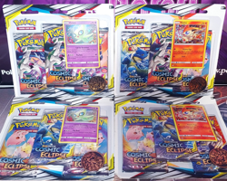 Pokemon Sun & Moon Cosmic Eclipse Booster 3 Pack Blister Sealed Lot of 4 - Image 1