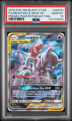 2019 POKEMON SM BLACK STAR PROMO #SM191 FULL ART/MEWTWO & MEW GX PSA 10 - Image 1