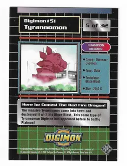 2000 Upper Deck Digimon Animated Series Tyrannomon Card 5 of 32 - Image 2