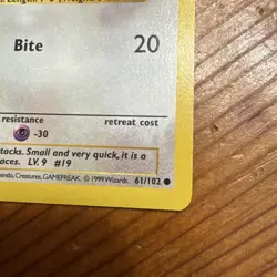 1st Edition Pokemon Base Set Shadowless Rattata 61/102 - Image 4