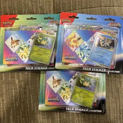 3 PACKS Pokemon LEAFEON Prismatic Evolutions Tech Sticker Collection TCG Blister - Image 1