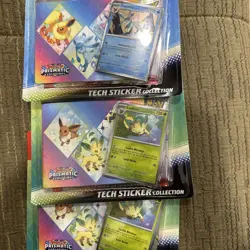 3 PACKS Pokemon LEAFEON Prismatic Evolutions Tech Sticker Collection TCG Blister - Image 2