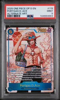 2025 One Piece Portgas D. Ace OP13-119 Alternate Art SEC English PSA 9 Mint - Image 1