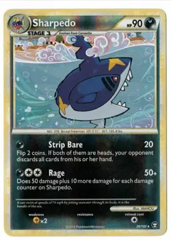 2010 SHARPEDO 30/102 HGSS TRIUMPHANT POKEMON CARD RARE-REVERSE HOLO-LP - Image 1