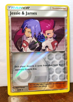 POKEMON JESSIE & JAMES 58/68 REVERSE HOLO RARE HIDDEN FATES NM NEAR MINT - Image 1