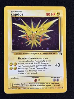 Pokemon Zapdos 15/62 Fossil Holo Rare Unlimited 80 HP Pokemon TCG Card Stock - Image 1