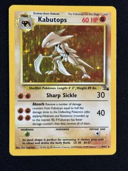 Pokemon Kabutops 9/62 Fossil Holo Rare Unlimited 60 HP Pokemon TCG Card Stock - Image 1