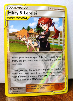 POKEMON MISTY & LORELEI 199/236 REVERSE HOLO COSMIC ECLIPSE TAG TEAM LP-NM - Image 1