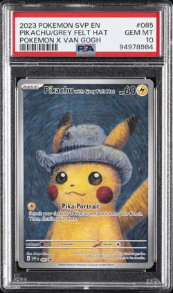 2023 POKEMON SVP EN-SV BLACK STAR PROMO #085 PIKACHU WITH GREY FELT HAT PSA 10 - Image 1