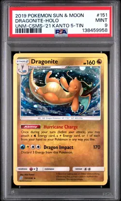 2019 POKEMON SUN & MOON UNIFIED MINDS #151 DRAGONITE-HOLO PSA 9 - Image 1