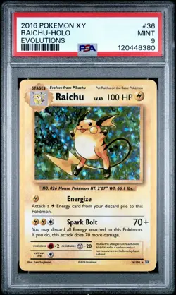 2016 POKEMON XY EVOLUTIONS #36 RAICHU-HOLO PSA 9 - Image 1