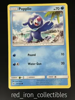 Popplio 39/149 Common Sun & Moon Base Pokemon Card 2016 - Image 1