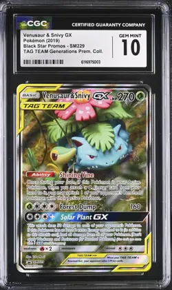 2019 Pokemon Venusaur & Snivy GX TAG TEAM Generations SM229 CGC GEM MINT 10 - Image 1