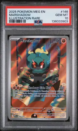 PSA 10 GEM Mint Marshadow 146/132 Illustration Rare Full Art - Pokemon ME01 MEG - Image 1