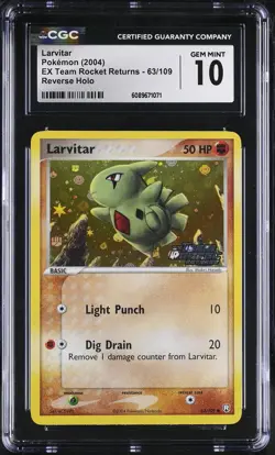CGC 10 Larvitar EX Team Rocket Returns 63/109 Reverse Holo Stamped Pokemon Card - Image 1