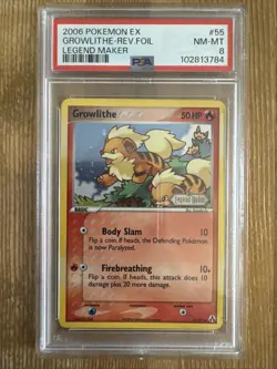Growlithe - 55/92 EX Legend Maker Set - Pokemon Card Reverse Holo Stamped PSA 8 - Image 1