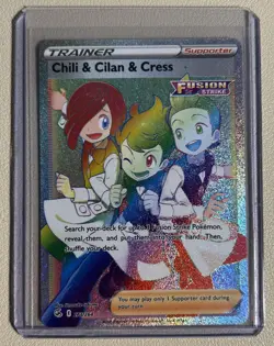 Pokemon NM Chili & Cilan & Cress 273/264 Fusion Strike Rainbow Holo Secret Rare - Image 1