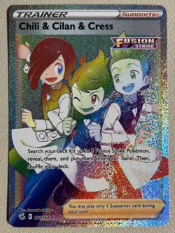 Pokemon NM Chili & Cilan & Cress 273/264 Fusion Strike Rainbow Holo Secret Rare - Image 3