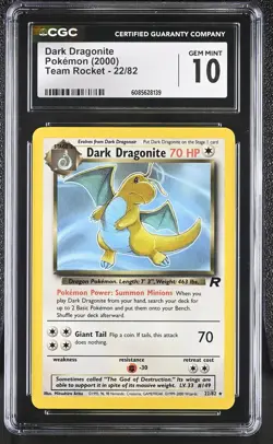CGC 10 GEM MINT Dark Dragonite 2000 Team Rocket 22/82 Pokemon Card - Image 1