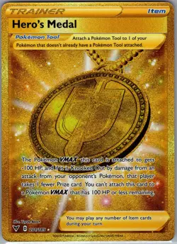 Hero's Medal 201/185 - Pokemon SWSH04: Vivid Voltage - Gold Secret Rare (NM) - Image 1