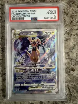2023 POKEMON SWORD & SHIELD CROWN ZENITH #GG43 FULL ART/ZERAORA VSTAR PSA 10 - Image 1
