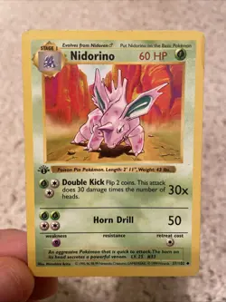 NIDORINO 1st Edition Pokemon Base Set Shadowless 37/102 Uncommon LP - Image 1