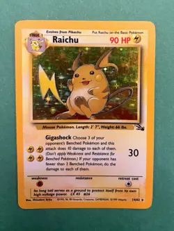 Pokemon TCG Raichu Fossil Holo Card 14/62 Unlimited Rare, Near Mint Condition - Image 1