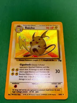 Pokemon TCG Raichu Fossil Holo Card 14/62 Unlimited Rare, Near Mint Condition - Image 2