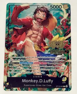 One Piece Monkey D. Luffy 2nd Anniversary WINNER Card Gold Foil English ST13-003 - Image 1