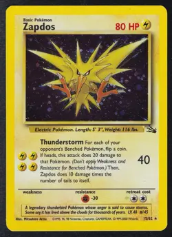 Pokemon TCG Zapdos Fossil Holo Card 15/62 Unlimited Rare - Image 1