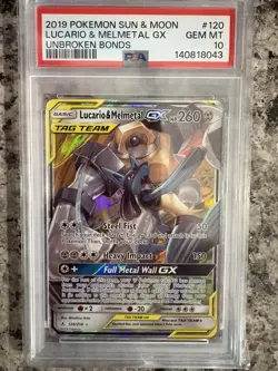 Pokemon TCG Lucario & Melmetal GX Tag Team Unbroken Bonds Card 120/214 PSA 10 - Image 1