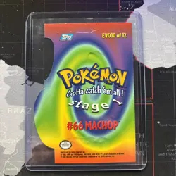 Machop Die Cut Embossed EVO10 - 2000 Pokemon Topps Series 3 - Blue Logo - Image 2