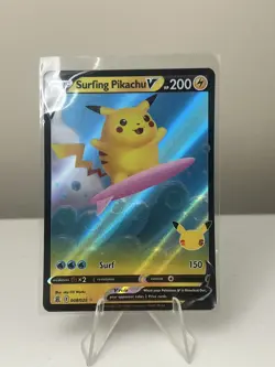 Surfing Pikachu V Holo Pokemon Celebrations 25th Anniversary 008/025 Mint - Image 1