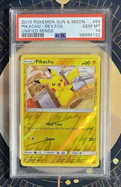 2019 POKEMON SUN & MOON #55 PIKACHU REV FOIL REVERSE HOLO PSA 10 - Image 1