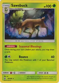 Sawsbuck 16/236 Holo Cosmic Eclipse Pokemon Card NM - Image 1