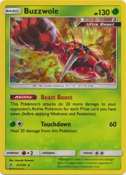 Buzzwole 21/236 Holo Cosmic Eclipse Pokemon Card NM - Image 1