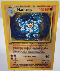 Pokemon TCG Machamp Base Set 1st Edition Holo 8/102 1999 NM - Image 1