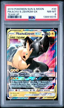 2019 Pokemon Sun & Moon Team Up Pikachu & Zekrom GX 33/181 #33 PSA 8 - Image 1