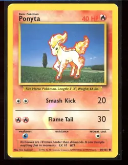 Ponyta Flame Tail Error Misprint Base Set Pl Unlimited 60/102 Pokemon - Image 1