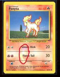 Ponyta Flame Tail Error Misprint Base Set Pl Unlimited 60/102 Pokemon - Image 3