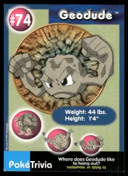 Geodude 1998 PokeTrivia Burger King Promo Pokemon Card #74 (NM) - Image 1