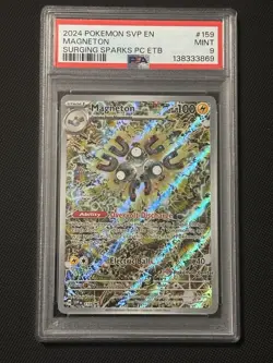 2024 POKEMON SVP SURGING SPARKS MAGNETON POKEMON CENTER ETB PROMO #159 PSA 9 - Image 1