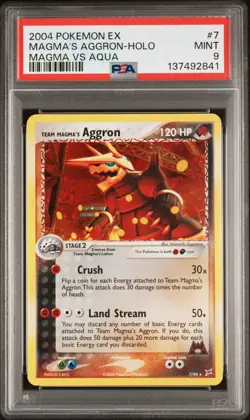 2004 POKEMON EX TEAM MAGMA VS TEAM AQUA #7 TEAM MAGMA'S AGGRON-HOLO PSA 9 - Image 1