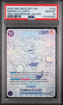2025 ONE PIECE OP11-A FIST OF DIVINE SPEED 3RD ANV SILVER MONKEY D. LUFFY PSA 10 - Image 1